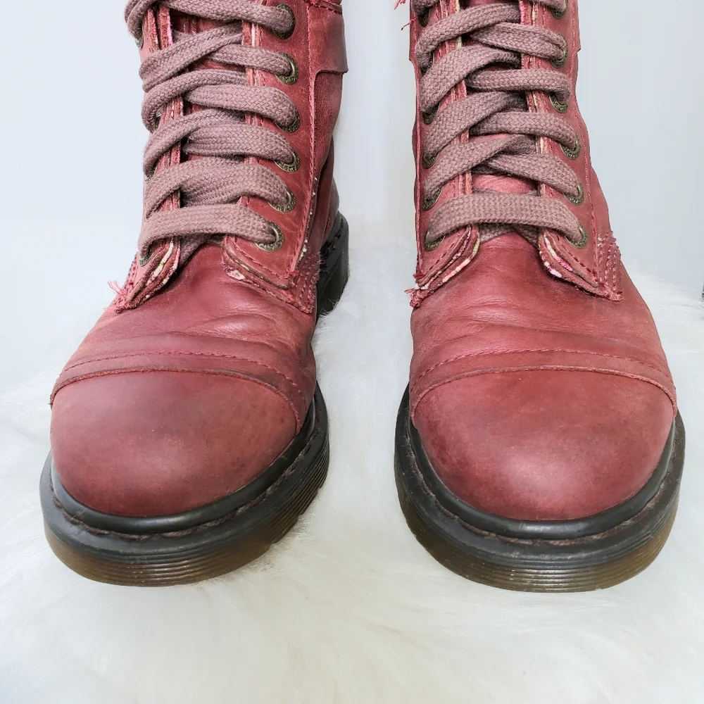DR MARTENS Red Triumph Leather Floral Lace Up Foldable Boots 1914 W Size 6 - Picture 7 of 13